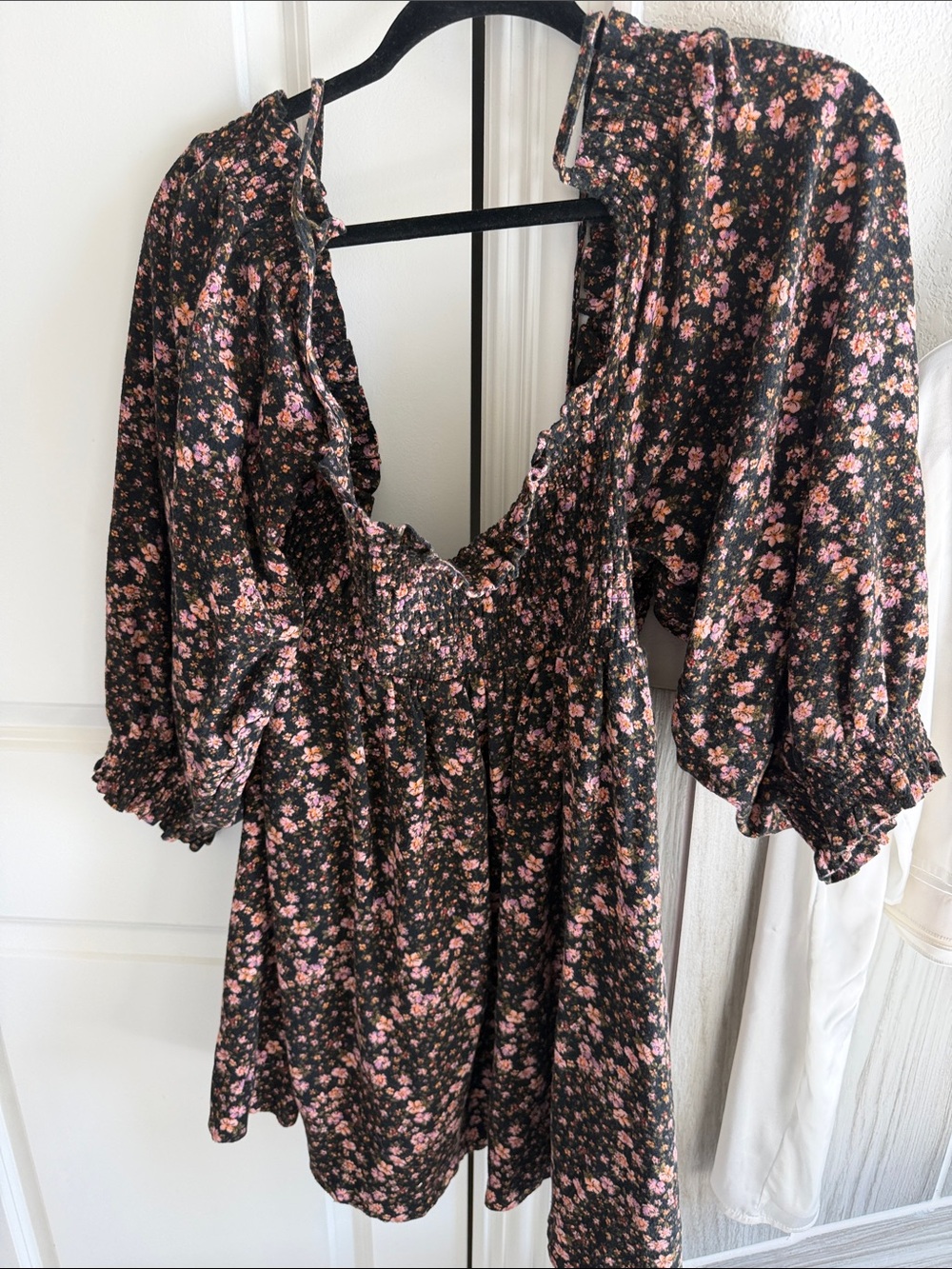 Free People Black Mini Dress with Pink Floral Print